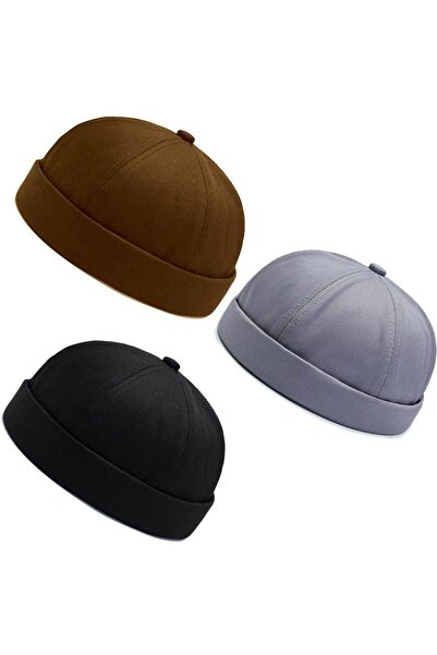 Rupen Kraft Set of 3 100% Cotton Cap Adjustable Docker Hat Summer Skullcap Ha...