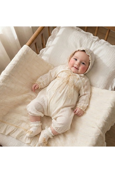 LisaLoom Fistolu Dantelli Tulumlu 5'li Premium Yenidoğan kutulu Takım-Premium...