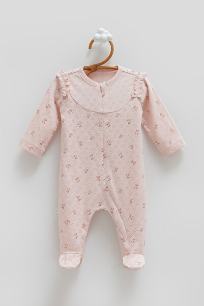 Caramell 100% Cotton Baby Girl Cherry Patterned Jumpsuit - Dusty Rose Lace-Li...
