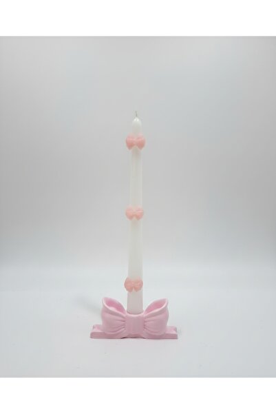 Y0&MA Pembe Fiyonk Detaylı Şamdan Mum ve Dekoratif Şamdanlık Seti – El Yapımı
