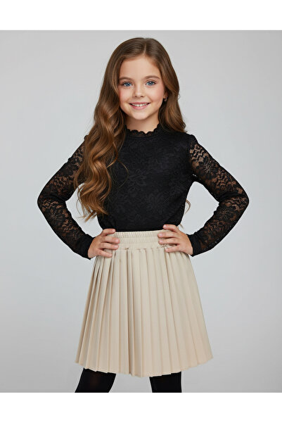 By Piera Pleated Elastic Waist Dabıl Children's Skirt