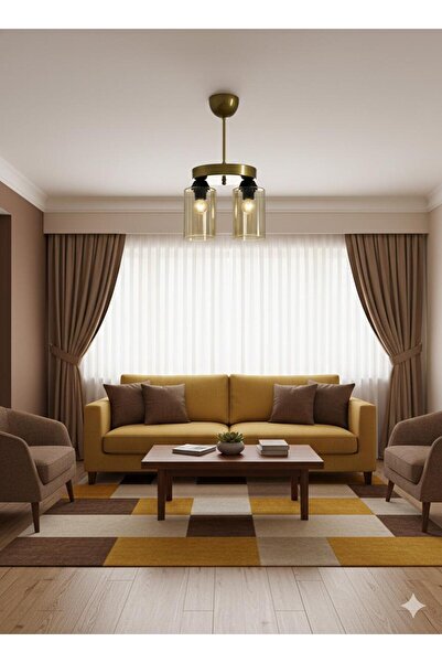 BİAVİZE 2 Lİ YUVARLAK GOLD KASA BAL RENK CAMLI MODERN AVİZE