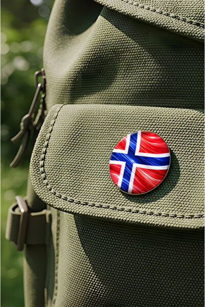 iBerk (5 Adet) Norveç – Norway – Abstract Ülke Bayraklı Buton Çanta Rozeti - ...
