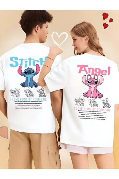 macklin Unisex Lightning Stitch and Angel Sirt Printed Lover Couple Combinati...