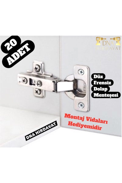 DNA HIRDAVAT Düz Menteşe Frensiz Dolap Menteşesi (20 Adet)