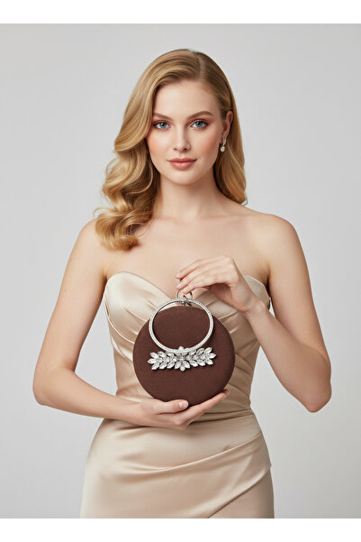 Biçanta Burgundy Silver Round Luxury Suede Crystal Stone Women's Evening Dres...