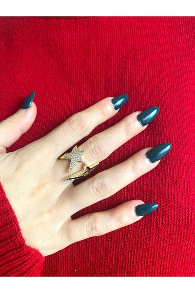 milayk Gold Black Glitter Double Star Ring