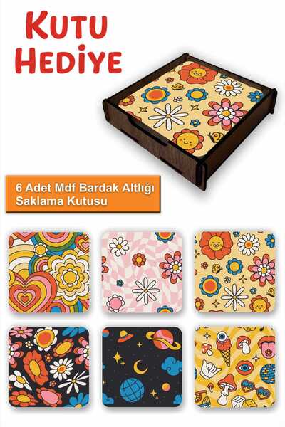 UNT Fun Colorful Set of 6 Mdf Coasters |   Colorful Pop Art Design |   Wooden...