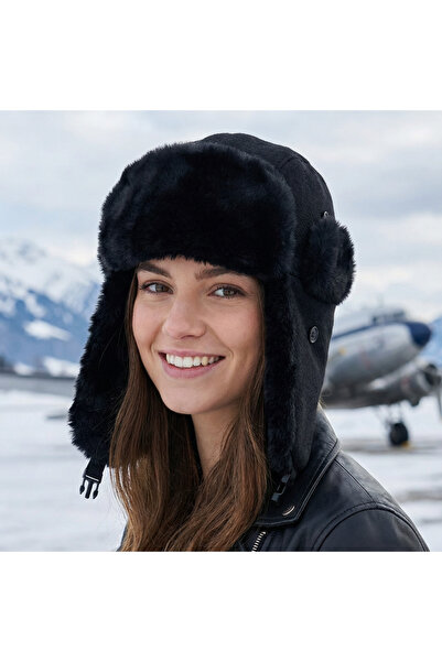 PIECE SIGNATURE 70% Cotton 30% Acrylic, Furry Russian Pilot Hat (for Women an...