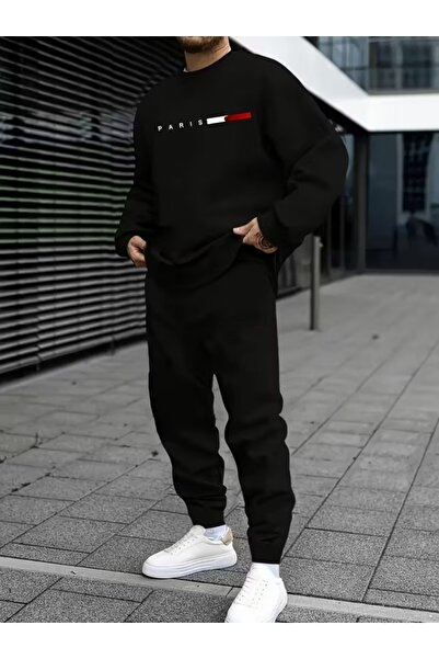 gencerco Unisex Paris Printed Horizontal Design Crew Neck Regular Sweathirt