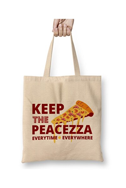 Toyaso Pizza Keep the Peacezza White Tote Bag Long Handle Shopping Bag Beach Bag