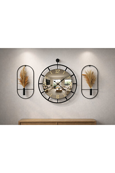 Mgs DUVAR SAATİ - WOODY BLACK BRONZ GOLD TÜRK AYNALI DUVAR SAATİ -SET Not: pa...