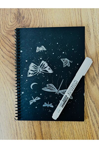 DMR Siyah Yapraklı Defter Ve Beyaz Marker Kalem