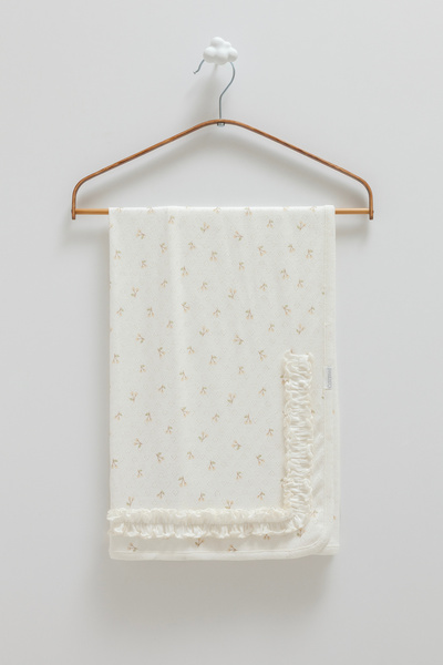 Caramell 100% Cotton Baby Blanket with Cherry Pattern and Ruffles - 90X90 cm
