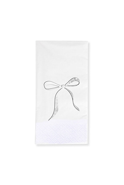 Story مناديل ورقية بيضاء اللون مقاس 33 × 33 سم، مزينة بشريط فضي على شكل فيونك...