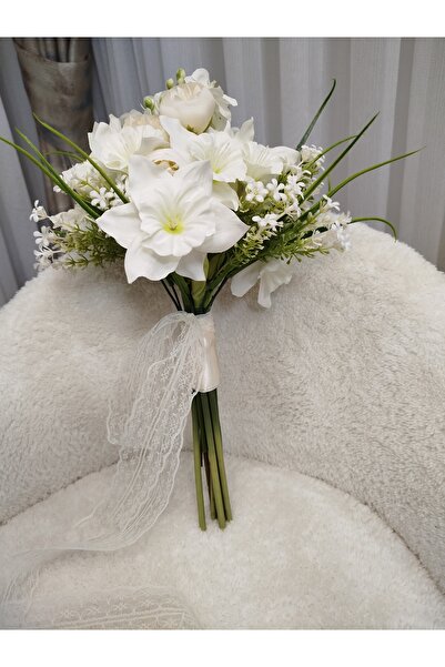 AtölyeKekik El Yapımı Beyaz Yasemin ve Nergis Gelin Buketi – Zarif Özel Tasarım