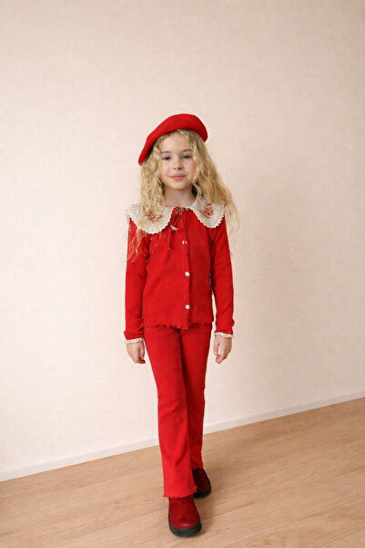 Zarifce Kız Çocuk Kırmızı Örme Takım | Günlük & Şık