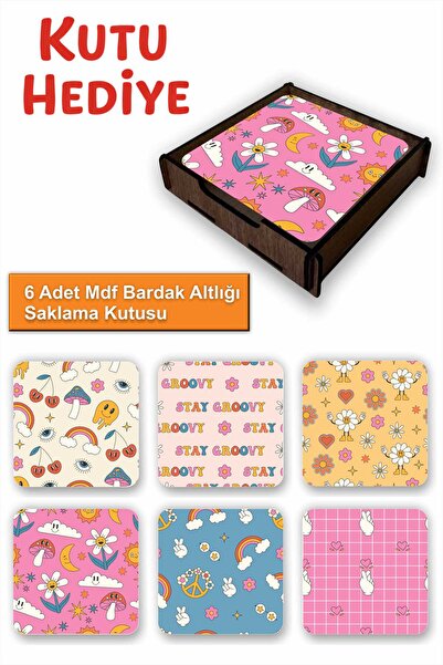 UNT Fun Colorful Set of 6 Mdf Coasters |   Colorful Pop Art Design |   Wooden...