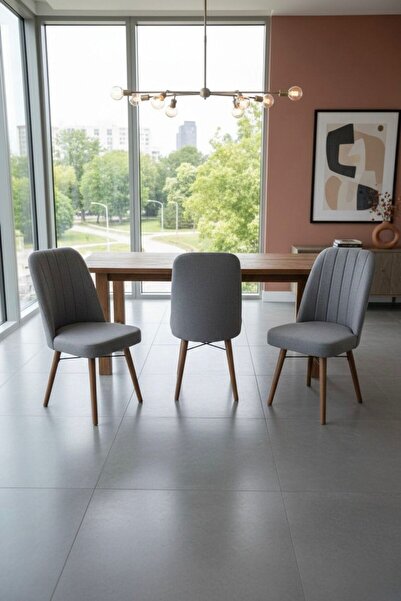 TodekHome Nora 3 Adet Sandalye - Nubuk Kumaşlı Sandalye | Modern Ahşap Ayaklı...