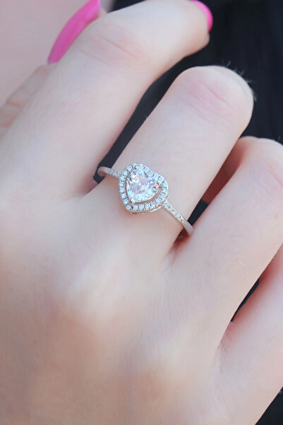 lowell home Silver Color Zircon Stone Heart Model Charm Brass Women's Ring