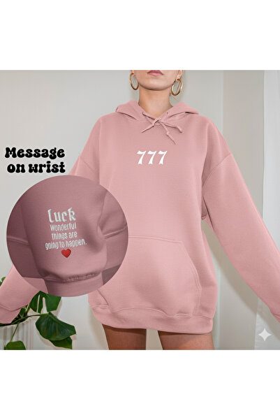 ALİ.COM Unisex 777 Printed Sleeve Print Detailed Hooded Oversized 3 Thread Fl...