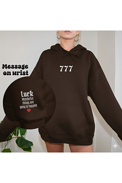 ALİ.COM Unisex 777 Printed Sleeve Print Detailed Hooded Oversized 3 Thread Fl...