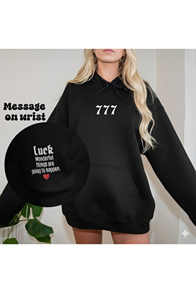 ALİ.COM Unisex 777 Printed Sleeve Print Detailed Hooded Oversized 3 Thread Fl...