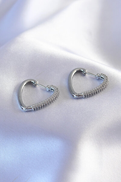 esplendor Silver Color Zircon Stone Heart Model Women's Earrings