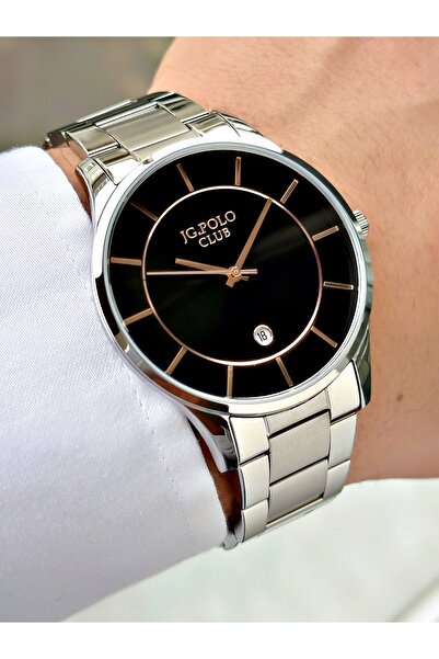 JG. Polo Club Men's Wristwatch with Calendar Silver-Black Color 5 Atm Water R...