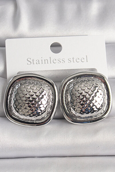 esplendor Brass Silver Color Embroidered Square Model Women's Earrings