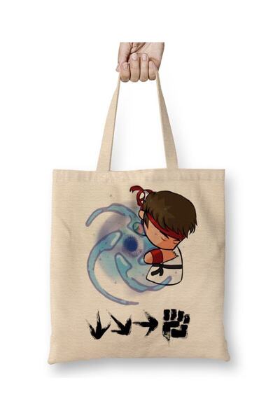 Toyaso Hadouken Ryu Street Fighter White Cloth Bag Long Handle Shopping Bag B...