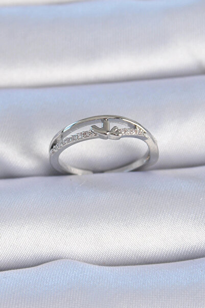 lowell home خاتم نسائي من النحاس الفضي اللون بحجر الزركون على شكل قلب