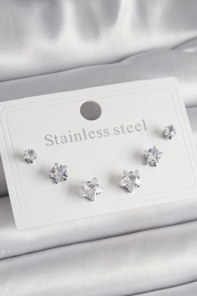 My Reality Fashion طقم أقراط نسائية من الفولاذ الفضي اللون 316L بحجر الزركون ...