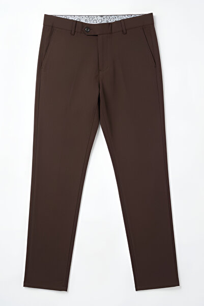 SİVAİST Men's Brown Stretchy Lycra Ankle Length Fabric Trousers