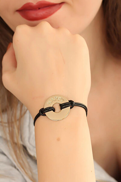 lowell home HAPPY (Happy) Black Leather String Unisex Mood Bracelet