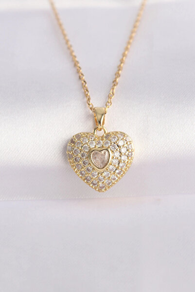 esplendor 316l steel chain gold color zircon stone heart necklace