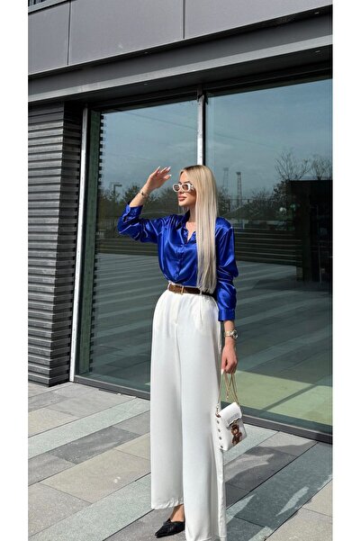 PATRONIZE CREATING YOUR STYLE Saks Mavi İpek Dokulu Saten Gömlek