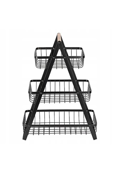 Tadar Cos de servire fructe Tadar, 3 etaje, metal negru, maner bambus