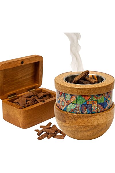 MDK Oud Burner, Decorative Wooden Bakhoor Burner Set with Mosaic Pattern