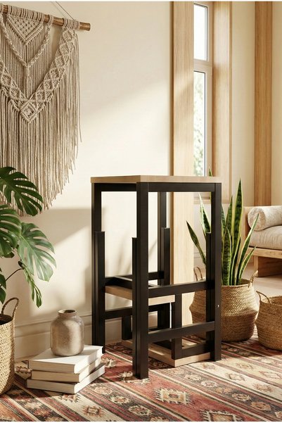 YüceerHome Katlanabillir Puf Bench Metal Ahşap Basamaklı Tabure Merdiven Çiçeklik Çok Amaçlı Puf Bench