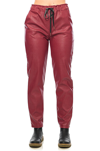 Jolenttine Faux Leather Pants, Fleece Lined, Burgundy