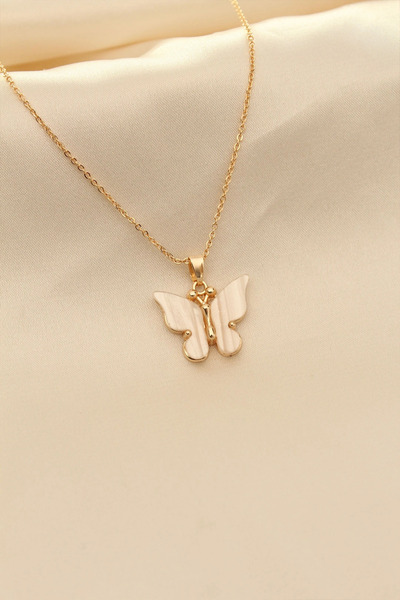 lowell home Women's Necklace with White Pearl and Butterfly Figure