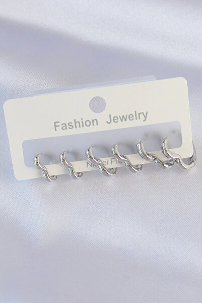 esplendor مجموعة أقراط على شكل قلب فضية اللون من النحاس