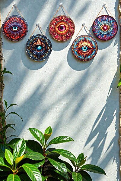 Nod Set de pictură rotundă din MDF cu șnur, 5 piese - Ornament decorativ mode...