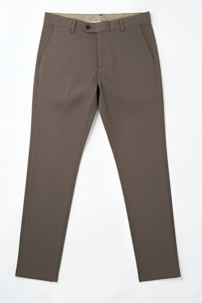 SİVAİST Men's Beige Stretchy Lycra Ankle Length Fabric Trousers