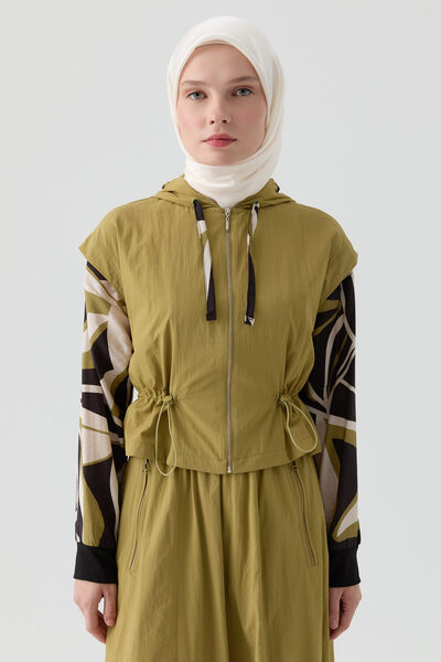 Tuğba Kombin Bağcıklı Kapüşonlu Yelek - Olive