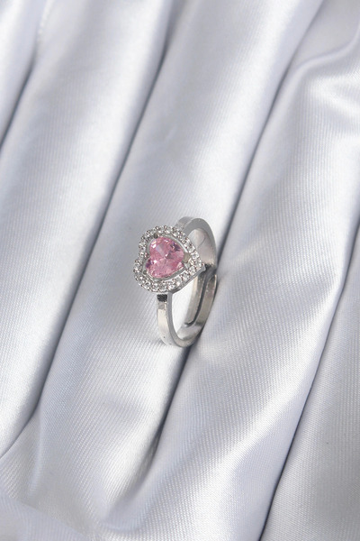 esplendor Brass Silver Color Pink Zircon Stone Charm Model Women's Ring