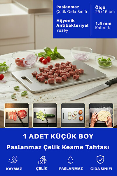 Just Art 1 Adet Paslanmaz Çelik Küçük Boy Mutfak Kesme Tahtası Et Sebze Doğra...