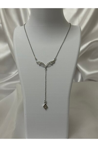 lysiaaccessory Silver Color Zircon Stone Mask Detailed Y Necklace