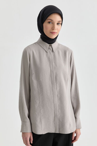 Tuğba Düşük Kol Gömlek - Vizon